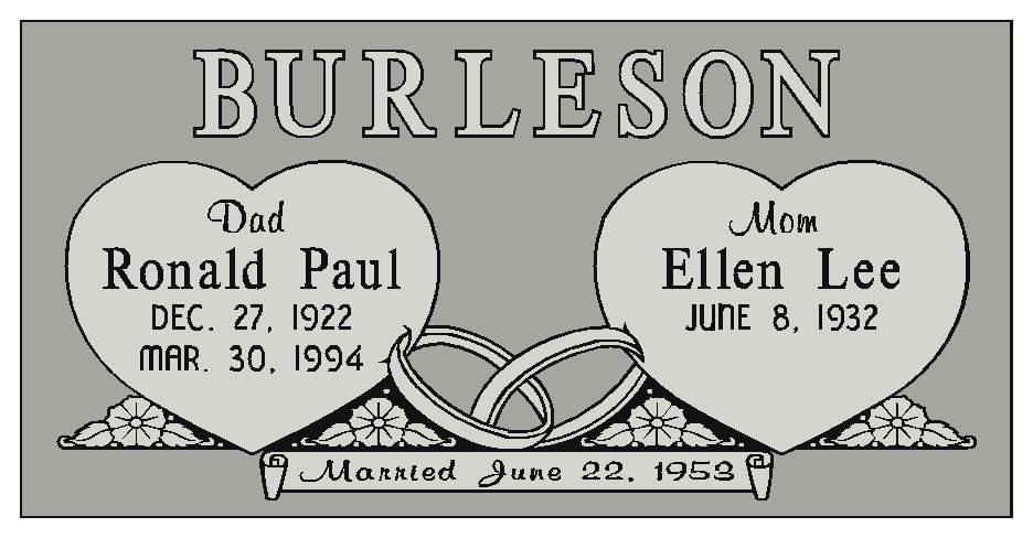 Burleson Monuments, Double Interment Grave Marker Designs, www.burlesonmonuments.com